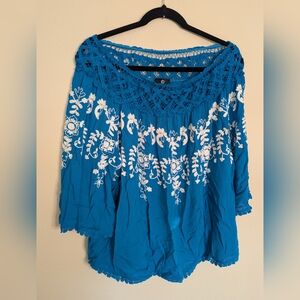 Curations Blue Floral Embroidered Blouse Size M